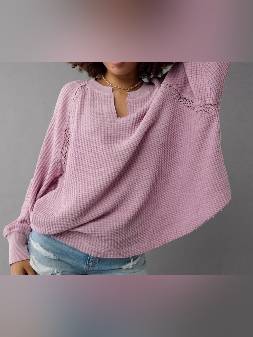 American Eagle Outfitters Lavender Waffle Knit Oversized Sweatshirt - Size M